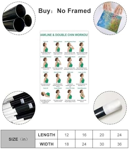 Jawline And Double Chin Exercises Face Exercises for Jaw And Neck Facial Muscle Workout Chin Neck Exercise Chart Canvas Poster Wall Art for Living Room Bedroom Decor Unframe 12x18inch