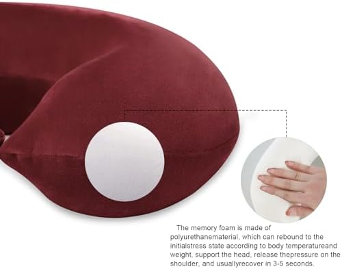 Travel Neck Pillow Memory Foam Neck Pillows for Travel, Dark Red