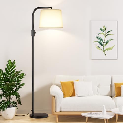 Ambimall Fully Dimmable Floor Lamp with 9W LED Bulb, Standing Lamp for Living Room with Adjustable Head, Modern Tall Light with Rotary Switch for Office, Black and White