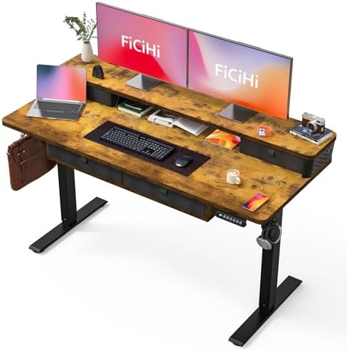 FiCiHi 55x24 Inch Electric Standing Desk, 4 Drawers, Adjustable Height Desk