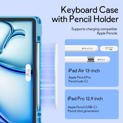 YBING for iPad Air 13 Inch & Pro 12.9 360° Case with Keyboard and Mouse