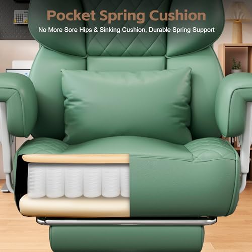 Vonesse Office Chair, Desk Chair with Soft Adjustable Armrests, Ergonomic High Back Gaming Chair with Lumbar Support, Executive Computer Chairs with Footrest (PU Leather, Green)