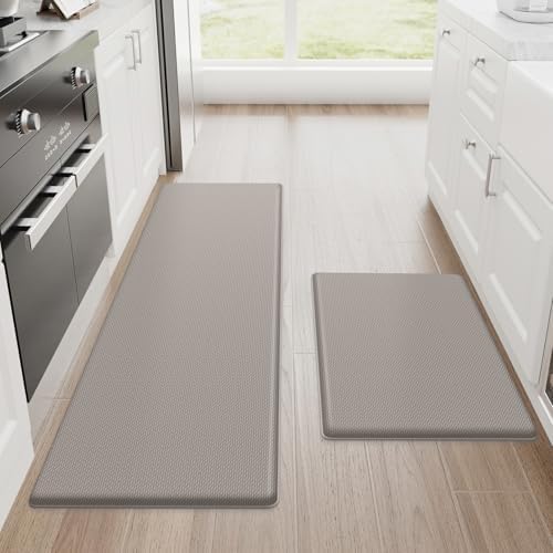 StepRite Kitchen Mats for Floor, 2-Piece Anti-Fatigue Kitchen Rugs, Khaki