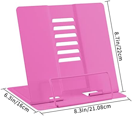 Honagu Book Stand Metal Desk Book Holder, Book Holders for Reading Hands Free, Adjustable Cookbook Documents Holder, Portable Bookstand for Music Books, Textbook, Recipe, Tablet, Ipad (Rose Red)