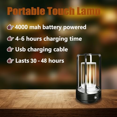 Cordless Table lamp, 4000mAh Battery Rechargeable Lamp (Black-2)