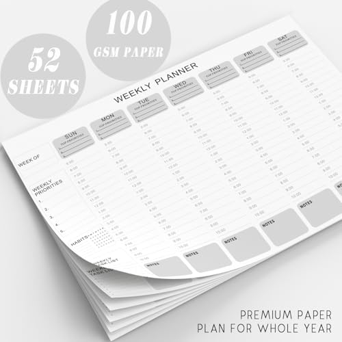 Undated Weekly Hourly Planner Notepad, Tear-Off ADHD Planner,Weekly Planner,Weekly Schedule Planner,Weekly To Do List Notepad(52 Sheets,8.5"x11",Minimalist)