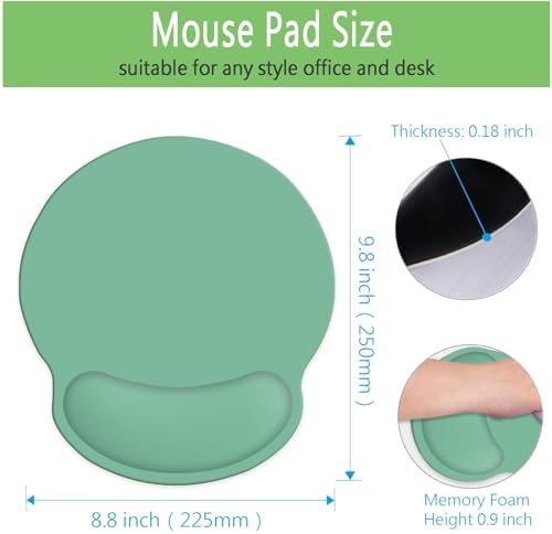 Mouse Pad with Wrist Rest Support, Ergonomic Gaming Mouse Pad with Non-Slip PU Base for Computer Laptop, Office and Home, Easy Typing & Pain Relief, Green