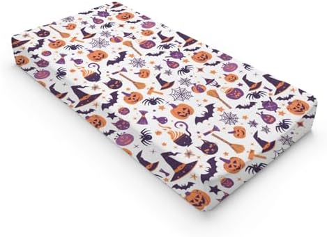 Halloween Pumpkin Spider Witch Hat Cat Stars Pattern Baby Changing Pad Cover, Unisex Fall Winter Holiday Nursery Diaper Changing Table Pad Mat Sheet for Boys Girls-16x32