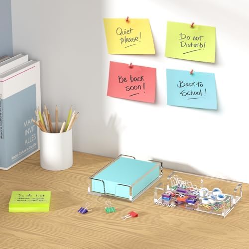 WINFFOR Acrylic Notepad Holder Dispenser - 4x6 in Sticky Note Memo Holder Self-Stick Note Pad Organizer (W/O Pads) Office Desk Accessories School Supplies, Crystal Clear