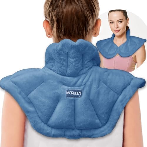 MORLIDEN Microwavable Heated Neck Wrap Warmer and Shoulder Weighted Heating Pad Microwave for Hot and Cold Compress - Light Blue