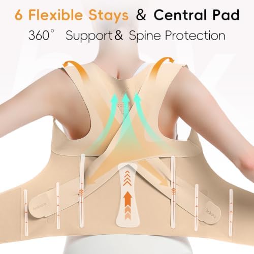 babaka Posture Corrector for Women, Invisible Lightweight Adjustable Back Brace for Upper and Lower Back Pain Relief, Hunchback, Hump, Scoliosis, Thoracic, Spine Corrector Under Clothes (Beige, Small, Waist: 25''-30'')