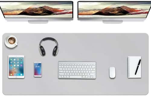 Boutilon Leather Desk Pad Protector,Non-Slip Mouse Pad,Laptop Desk Pad,Office Mouse Mat,Waterproof Leather Desk Blotter,Desk Writing Pad for Office and Home (XXXL-Grey,47"x 24")