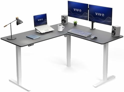 VIVO Black 63 x 55 in Corner Standing Desk, DESK-E3CTWB