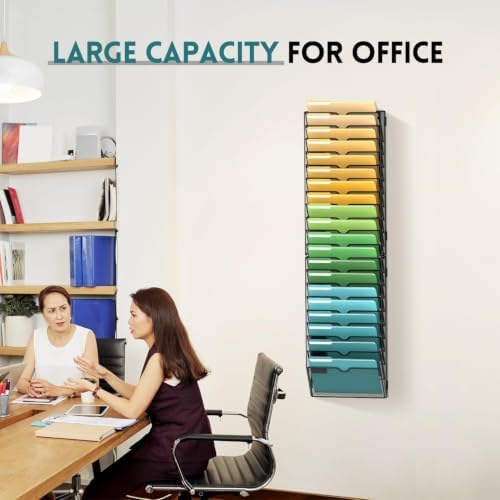 SUPEASY 20 Tier Wall File Organizer, Hanging Wall Mounted Mail Organizer with Label Slots, Metal Mesh File Holder Magazine Rack for Office, Home, School or Classroom, Black