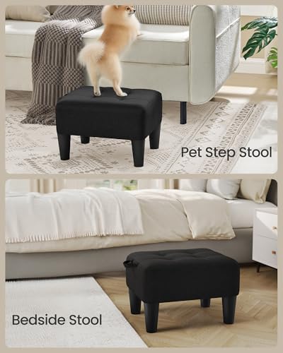 SONGMICS Foot Stool, Small Linen-Look Fabric Ottoman with Thick Cushion