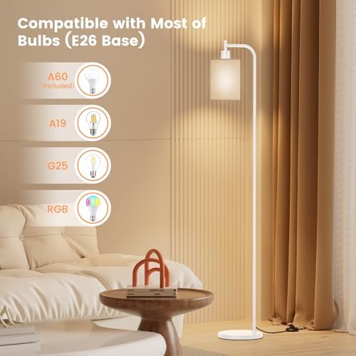 SIBRILLE Floor Lamp with Linen Shade, Dimmable Tall Standing Lamp with Remote Control & 3 Color Temperatures, Modern Floor Lamps for Living Room Bedroom Office Corner, 9W LED Bulb Included