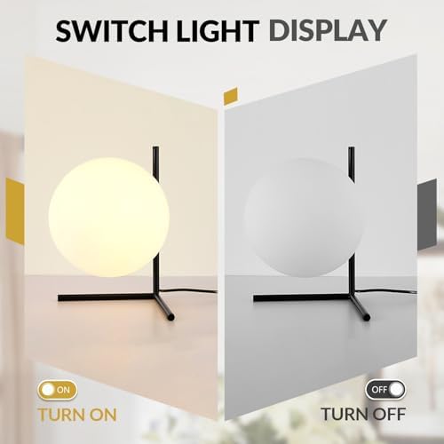 BOKT Matte Black Globe Table Lamp Plug-in Bedside Lamp 7.9" Glass Desk Lamp