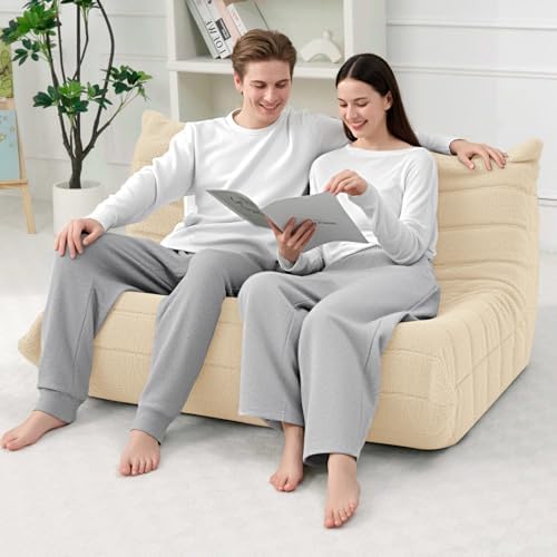 HABUTWAY Bean Bag Chairs Fireside Lazy Floor Sofa,2 Seater,Khaki