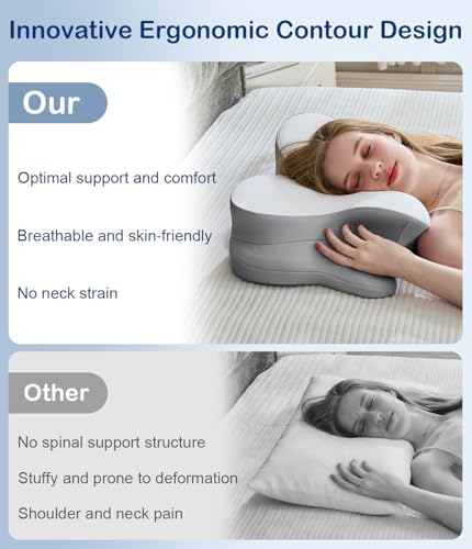 Memory Foam Pillow, 2 Heights Cervical Neck Pillow for Neck Pain Relief