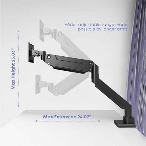 Heavy Duty Monitor Arm for Ultrawide Screens up to 49 inch and 39.6lbs, Premium Aluminum Single Desk Mount Stand with Gas Spring, VESA 75x75/100x100