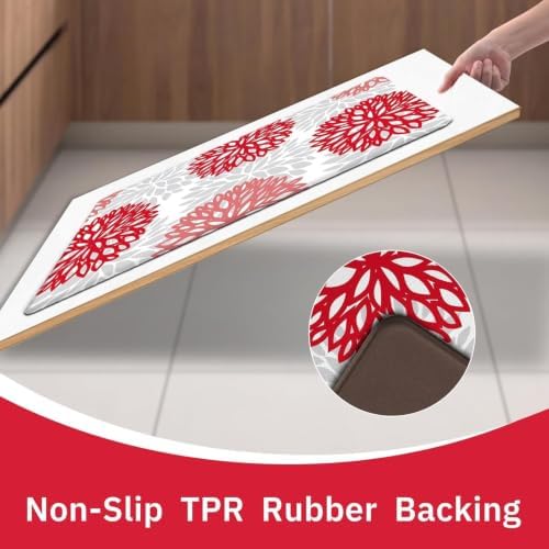 Kitchen Mats Set of 2 Cushioned Anti Fatigue Kitchen Rugs Non Slip Waterproof Runner Memory Foam Kitchen Floor Mat Comfort Standing Mat for Sink, Office, Laundry, Red