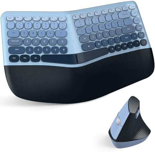 MOFII Wireless Ergonomic Keyboard & Mouse Combo – Split Curved Keyboard with Wrist Rest (All-Day Comfort) + Wireless Vertical Ergonomic Optical Mouse, Compatible with PC/Laptop/Desktop- Blue Gradient