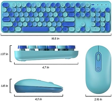Wireless Keyboard and Mouse, Full-Sized Typewriter Keyboard Silent, Blue