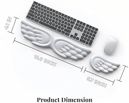 inbesk Angel Wing Wrist Rest Ergonomic Memory Foam Wrist Rest for Computer Keyboard Mouse Set, Cute Gaming Keyboard Cushion Hand Support PU Leather Surface Anti-Slip Waterproof White Angel Wing(white)