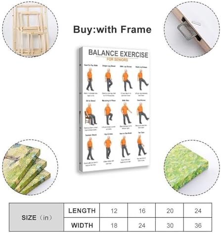 Balance Exercises for Seniors Senior Balance Exercise Chart for Adults Chair Exercise Charts Canvas Poster Bedroom Decor Room Decor Frame 24x36inch