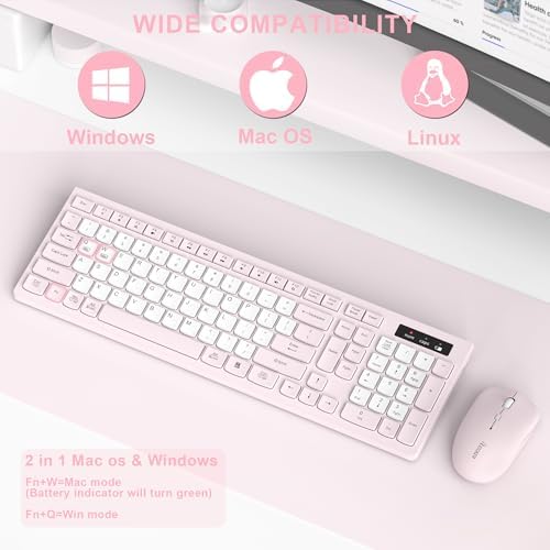 Wireless Keyboard and Mouse Combo Silent for Office and Home(Pink-B)