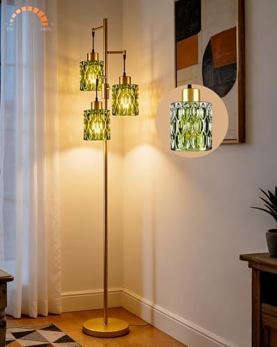 Lightdot Green Glass Floor Lamp Farmhouse Mid Century Standing Tall Lamp