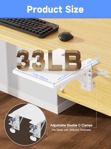 suptek Ergonomics Desk Extender Tray, 9.5"x9.1" Clamp on Table Mount Arm Wrist Rest Shelf, 90° Foldable Computer Arm Rest for Desk, White, DSF3W