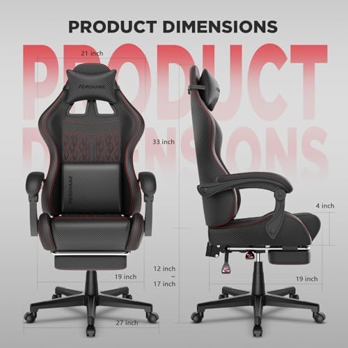 Ferghana Vintage PU Leather Gaming Chair, Ergonomic Reclining Racing Gamer Chair with Massage Lumbar Support, High Back Computer Office Chair with Footrest for Adults, Black