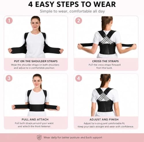 Posture Corrector Back Brace for Men & Women, Adjustable Shoulder Straps, Spine Support and Lower Back Stabilizer for Posture Correction
