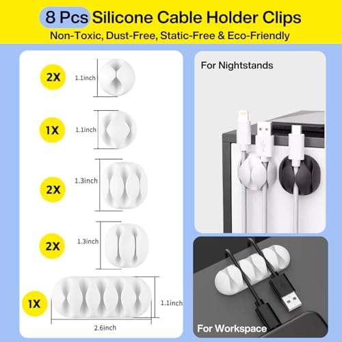 [313Pcs] Cable Management Kit, Reusable Computer Desk Cord Organizer, White