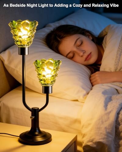 Lightdot Green Glass Table Lamp for Living Room Dimmable Vintage Lamp Gift