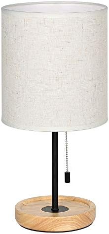 CADUKE Modern Table Lamp, Nightstand Desk Lamp, Bedside Lamp with Wood Base and Linen Shade for Living Room, Bedroom, Office, College Dorm