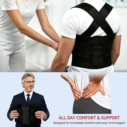 Posture Corrector for Women and Men Back Brace Straightener Scoliosis Spine Support Hunchback Upright Instant Thoracic Relief Pain Adjustable Shoulder Straps Kyphosis (Black, X-Large)