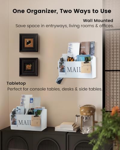 DLQuarts Solid Wood Mail Organizer Countertop or Wall Mounted, Soft White