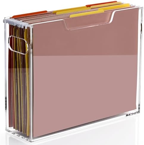 DINGHUO Acrylic File Organizer Box Letter Size Hanging File Organizer, Clear Portable File Folder Box with Handle, Filing Crate Bin Holder for Desk, Office, Home, School - 1 Pack
