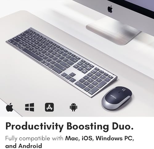 Macally Premium Bluetooth Keyboard and Mouse for Mac | Compatible Wireless Apple Keyboard and Mouse Combo (110 Keys Multi-Device Rechargeable) for MacBook Pro/Air and iMac - Space Gray