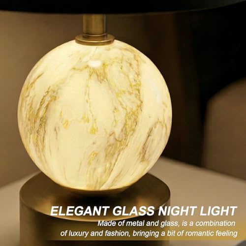Oneach 20.5" Small Bedside Table Lamps for Bedroom Nightstands, Gold Glass Modern Table Lamps Set of 2 with USB A+C Charging Port, Night Light, Luxury Lamps for Living Room End Table(Bulbs Included)