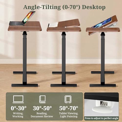 Mobile Standing Desk, Rolling Desk Adjustable Height, Tilting Laptop Table