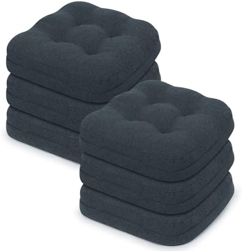 baibu 2-Layer Dining Chair Cushions, 6 Pack, 16.5 x 16.5 x 3.5 in,Navy Blue