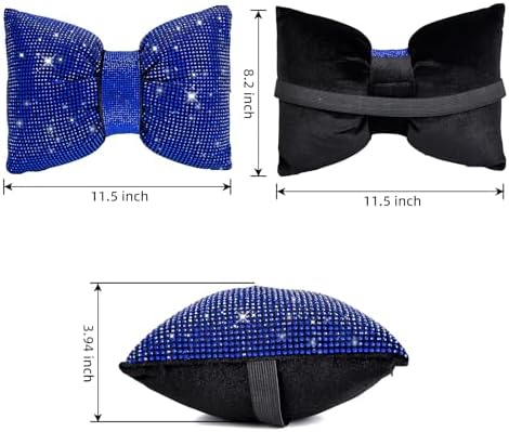 4 PCS Bling Car Pillows,Rhinestones Bowknot Car Headrest Pillow, Blue