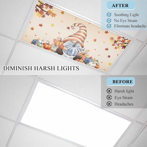 Thanksgiving Autumn Magnetic Fluorescent Light Covers for Ceiling Lights 2 x 4 Feet,Fall Gnomes Blue Pumpkin Maple Leaves Office Classroom Kitchen Drop Ceiling Light Covers Filters Shade Panel 4 Packs