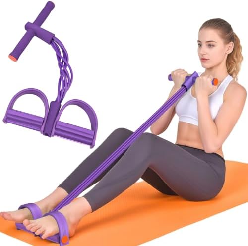 Pedal Resistance Band with Handles, 6-Tubes Natural Rubber Exercise Band