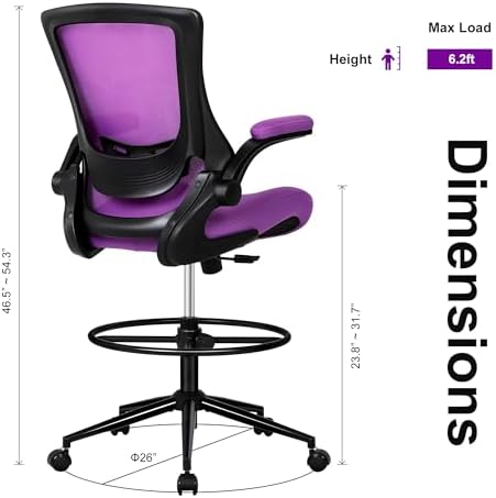 Misolant Tall Office Chair, Drafting Chair for Standing Desk, High Office Chair with Adjustable Lumbar Support, Flip-up Arm and Footrest Ring, Tall Drafting Chair for Bar Height Desk