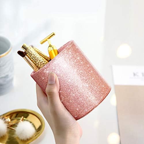 Glitter Pen Holder for Desk Cute, Pencil Cup Organizer, Rose Gold