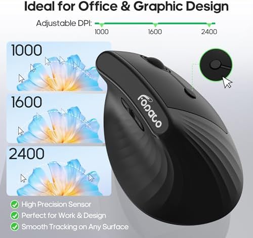 Ergonomic Vertical Mouse, Silent Wireless Bluetooth Mouse